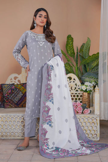 Embroidered Linen Suit-7035