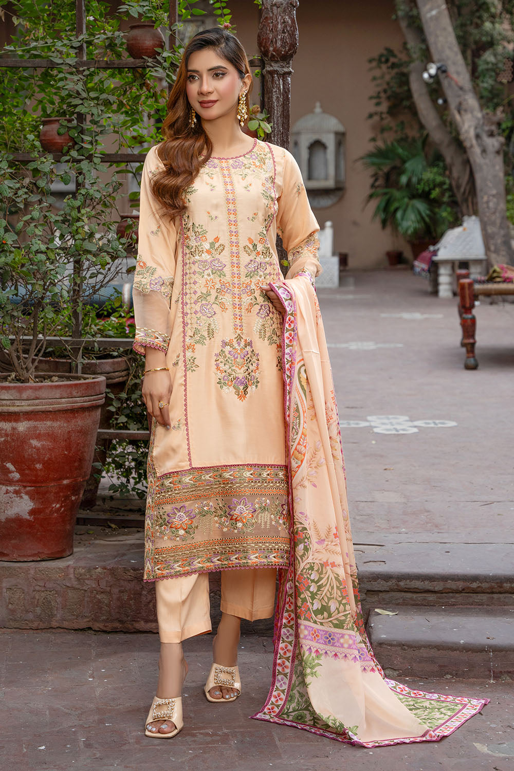 Embroidered Viscose Suit-7060