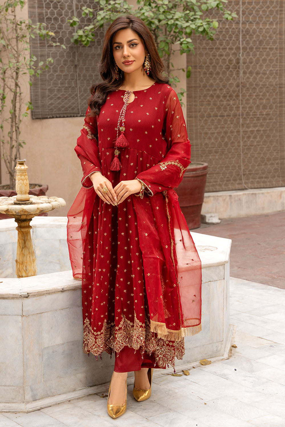 Embroidered Chiffon Frock Suit-2727