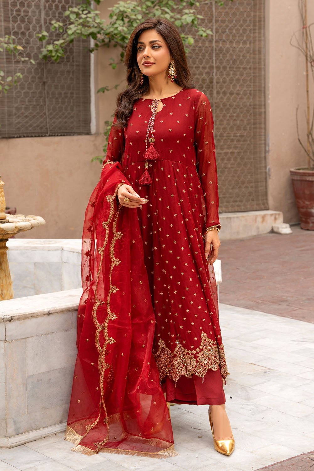 Embroidered Chiffon Frock Suit-2727