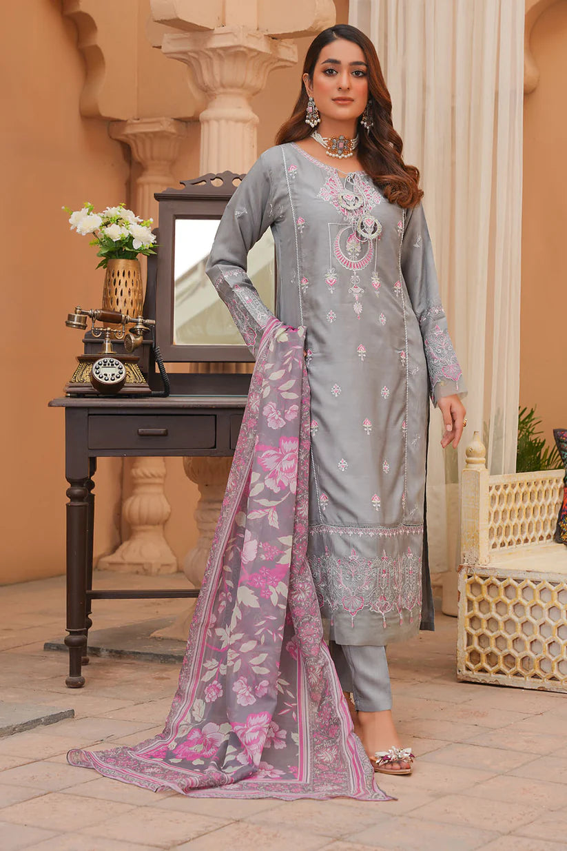 Embroidered Viscose Suit-7039